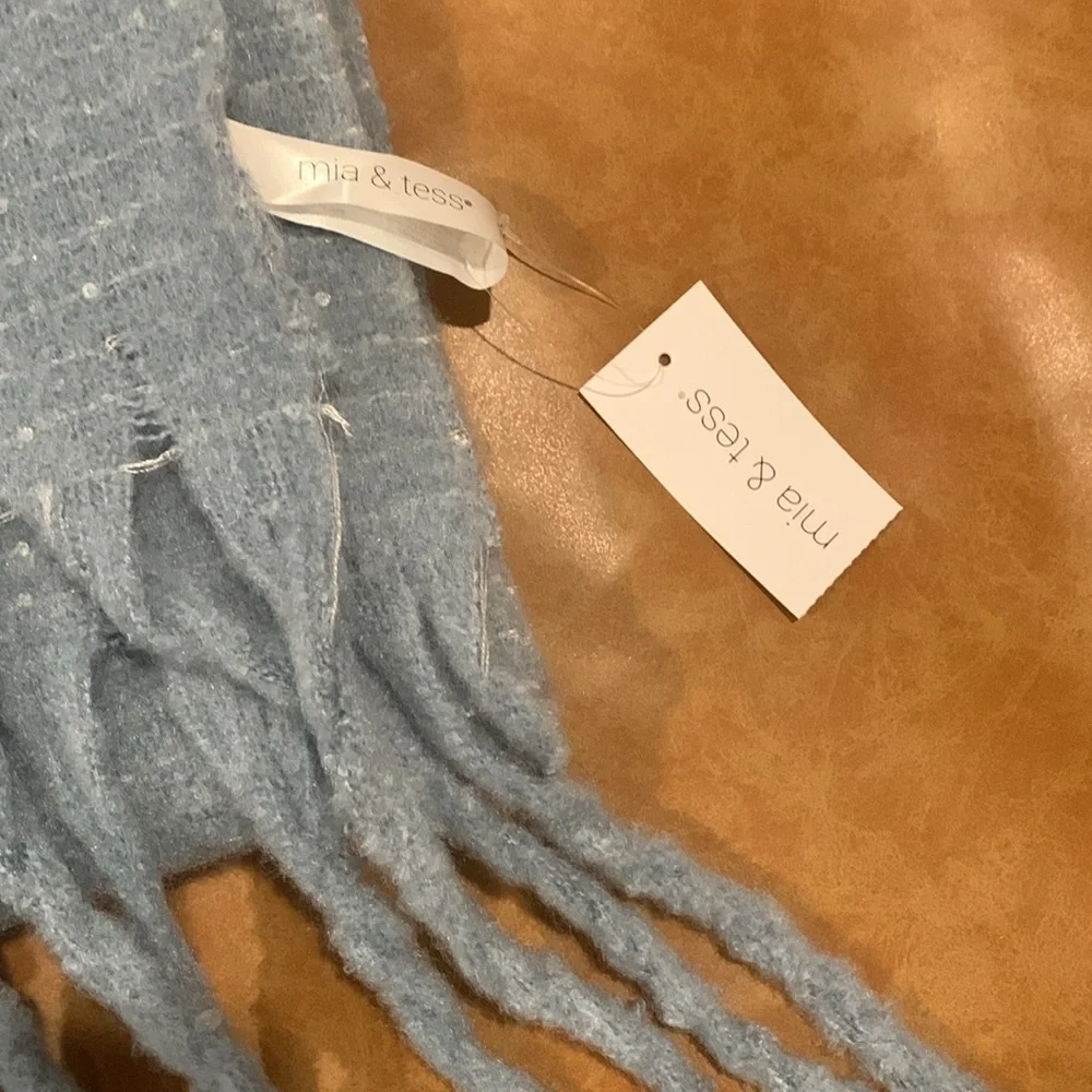 Mia & Tess Light Blue Fringed Scarf - One Size